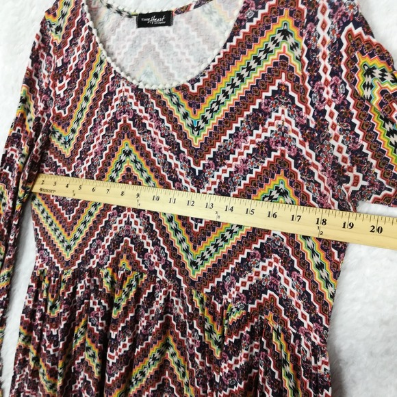 Young At Heart Womens Dress Tunic Chevron Print Bell Sleeve Multicolor Boho XL - Picture 4 of 7